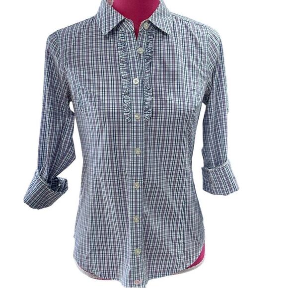 Vineyard Vines Ruffled Oxford Size 2 in a Blue & Pink Tartan EUC - Picture 1 of 7